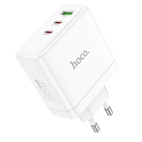 HOCO N30 wall charger 2 x Type C + USB A QC PD 65W GaN white