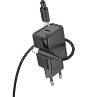 Hoco N62 wall charger 1*USB-C + Type-C to Lightning cable PD QC 30W black