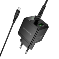 Borofone Wall charger BN19 Intenso GaN - USB + Type C - PD 20W QC 3.0 3A with Type C to Type C cable black