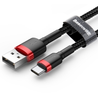 BASEUS Cable USB-A - Type-C, 1m, 3A, CAFULE (black+red) - CATKLF-B91
