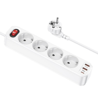 HOCO NS1 power strip 4-bit extension cable socket + 2 x USB A + Type C PD QC 3A 20W white