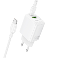 Borofone Wall charger BN27 Fuente - 1*USB-Α + 1*USB-C - QC 3.0 PD 20W with Type C to Type C cable white