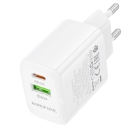 Borofone Wall charger BN27 Fuente - 1*USB-Α + 1*USB-C - QC 3.0 PD 20W white
