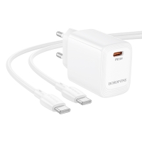 Borofone Wall charger BN28 Fuente - Type C - PD 30W with Type C to Type C cable white