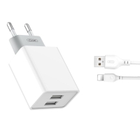 XO – L65 wall charger 2xUSB-Α 2,4A + USB-A to Lightning cable white