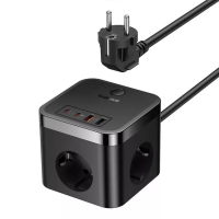 Baseus Power Strip 220V 30W, PowerCombo Tower 4000W, 3xAC Sockets + 2xUSB-A + 2xUSB-C black - E00066400117-00