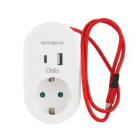 Osio OPS-3001 Λευκό Μονόπριζο με ενσωματωμένο καλώδιο φόρτισης Type-C και 1xUSB Type-Α, 1xType-C, 380J, 3680W