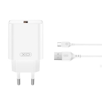 XO wall charger CE33 QC 18W USB white + USB-A to micro USB cable