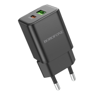 Borofone Wall charger BN14 Royal GaN - 1*USB-Α + 1*USB-C - QC 3.0 PD 30W black