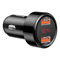 BASEUS 12V 45W, 2xUSB-A, LED display, black - CCMLC20A-01