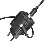 HOCO N52 wall charger USB A +Type C + cable Type C to Lightning PD QC3.0 3A 20W black