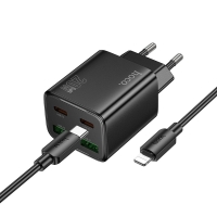HOCO N55 charger 2 x Type C + 2x USB A + cable Type C toLightning PD QC3.0 3A 20W black