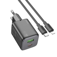 HOCO N41 charger USB A + Type C + cable Type C to Lightning PD QC 3A 20W black