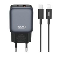 XO 220V 20W, USB-A + USB-C, with cable USB-C to Lightning, L154 black