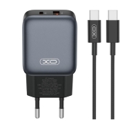 XO 220V 20W, USB-A + USB-C, with cable USB-C to USB-C, L154 black