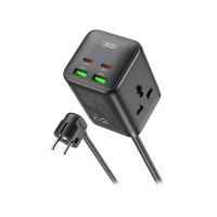 Power Strip XO 20W, 65W, 2xAC Sockets + 2*USB-A + 2*USB-C, GaN Nitride, 1.5m, WL24 black