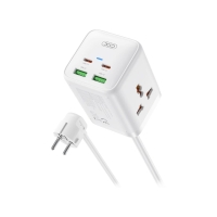 Power Strip XO 20W, 65W, 2xAC Sockets + 2*USB-A + 2*USB-C, GaN Nitride,1.5m, WL24 white