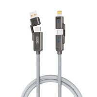 XO Cable 4 in 1, USB-A+Type-C to Type-C+Lightning, 1m, 60W, NB275 black