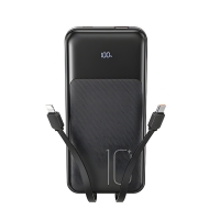XO Power Bank 10000 mAh 22.5W + built in cables: Type-C and Lightning + Digital display black - PR248