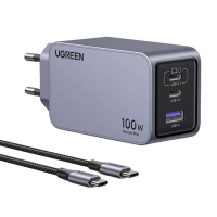 UGREEN 220V 100W, 1xUSB-A, 2xUSB-C + cable USB-C to USB-C, Nexode Pro GaN, dark gray - X757 / 25874