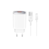XO wall charger CE19 QC 18W 1x USB white + cable USB-A to Lightning