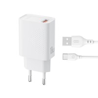 XO 220V 18W, USB-A + cable USB-A - Type-C, L159 white