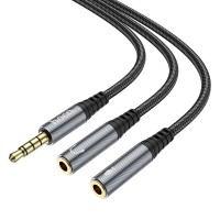 Cable AUX 2in1 Jack 3,5mm (male) to 2x Jack 3,5mm (female) Hoco 0,25m UPA21 metal gray