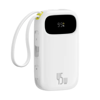 BASEUS Power Bank 10000mAh, 45W + built-in cables USB-C + Lightning, EnerFill FC31 Qpow 3 white - E0028C01
