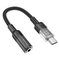 Adapter AUX USB-C to Jack 3,5mm Hoco 0,15m LS37 transparent black