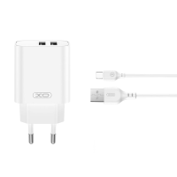XO wall charger CE34 2x USB-Α 2,4A white + USB-C cable