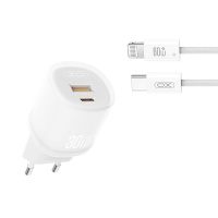 XO 220V 30W, USB-A + USB-C + cable Type-C - Lightning, L151 white