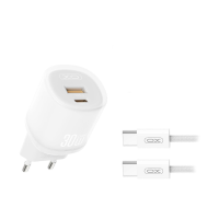 XO 220V 30W, USB-A + USB-C + cable Type-C -Type-C, L151 white