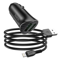 Hoco Z39 Car Charger 2 x USB Quick Charger 3.0 18W + Cable Lightning 8-pin Black