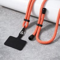 Πορτοκαλί Ρυθμιζόμενο λουράκι τηλεφώνου 160cm, κρεμαστό λουράκι για κινητό τηλέφωνο με μάυρα τελειώματα. Κωδ.102