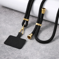 Μάυρο Ρυθμιζόμενο λουράκι τηλεφώνου 160cm, κρεμαστό λουράκι για κινητό τηλέφωνο με χρυσά τελειώματα. Κωδ.110