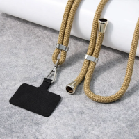 Μπέζ σκούρο Ρυθμιζόμενο λουράκι τηλεφώνου 160cm, κρεμαστό λουράκι για κινητό τηλέφωνο με ασημί τελειώματα. Κωδ.112