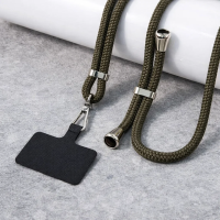 Χακί Ρυθμιζόμενο λουράκι τηλεφώνου 160cm, κρεμαστό λουράκι για κινητό τηλέφωνο με ασημί τελειώματα. Κωδ.115