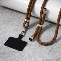 Καφέ Ρυθμιζόμενο λουράκι τηλεφώνου 160cm, κρεμαστό λουράκι για κινητό τηλέφωνο με ασημί τελειώματα. Κωδ.117