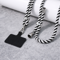 Μάυρο μοτίβο Ρυθμιζόμενο λουράκι τηλεφώνου 160cm, κρεμαστό λουράκι για κινητό τηλέφωνο με ασημί τελειώματα. Κωδ.127