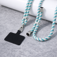 Τιρκουάζ μοτίβο Ρυθμιζόμενο λουράκι τηλεφώνου 160cm, κρεμαστό λουράκι για κινητό τηλέφωνο με ασημί τελειώματα. Κωδ.130