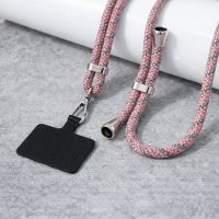 Ρόζ μοτίβο Ρυθμιζόμενο λουράκι τηλεφώνου 160cm, κρεμαστό λουράκι για κινητό τηλέφωνο με ασημί τελειώματα. Κωδ.132