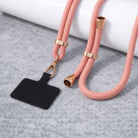 Κοραλί Ρυθμιζόμενο λουράκι τηλεφώνου 160cm, κρεμαστό λουράκι για κινητό τηλέφωνο με χρυσά τελειώματα. Κωδ.146