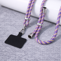 λιλά μοτίβο Ρυθμιζόμενο λουράκι τηλεφώνου 160cm, κρεμαστό λουράκι για κινητό τηλέφωνο με ασημί τελειώματα. Κωδ.149