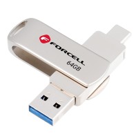Pendrive 64GB USB 3.2 Gen 1 (USB A / USB C) Forcell F-Data Metal Duo silver