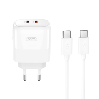 XO 220V 35W, 2xUSB-C, cable Type-C - Lightning, GaN Nitride, white - L140