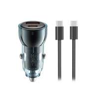 XO 12V 60W car charger, USB-A + USB-C, cable USB-C to USB-C black + blue - CC60