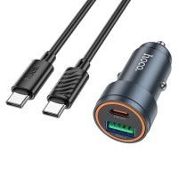 Φορτιστής Αυτοκινήτου Hoco USB-A + USB-C QC3.0 PD 30W με καλώδιο USB-C σε USB-C Z57A Μαύρο