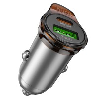 Car charger Hoco USB-A + USB-C PD QC3.0 43W NZ16A metal gray