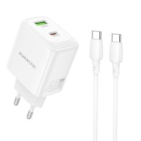 Borofone Wall charger BN30 Cargador GaN - USB-A + Type C - QC 3.0 PD 45W with Type C to Type C cable white