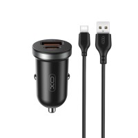 XO car charger CC56 PD 30W QC 1x-USB 1x-USB-C black + USB-A - USB-C cable